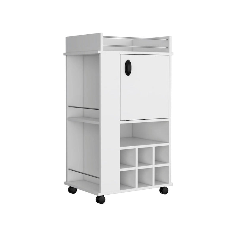 Carrello bar con mobiletto, 6 portabottiglie integrati e ruote