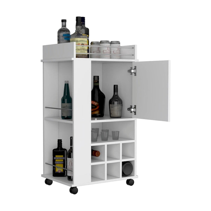 Carrello bar con mobiletto, 6 portabottiglie integrati e ruote