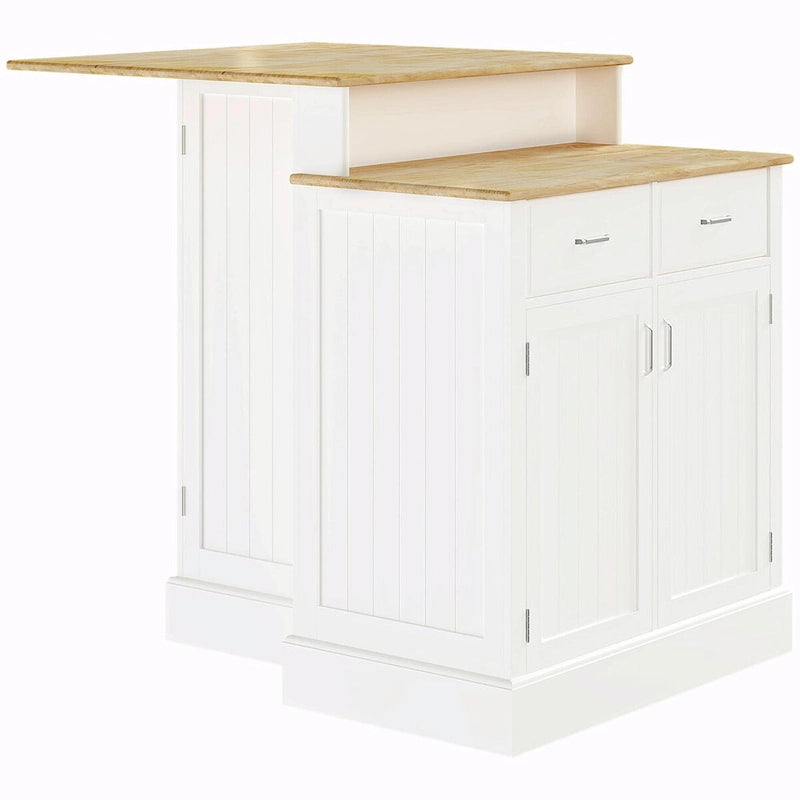 Isola da cucina con mobile contenitore, piano in legno di gomma a 2 livelli, ripiani regolabili e cassetti