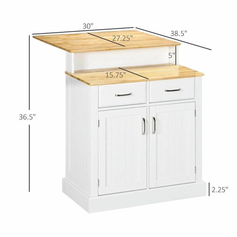 Isola da cucina con mobile contenitore, piano in legno di gomma a 2 livelli, ripiani regolabili e cassetti