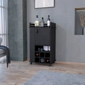 Barschrank mit 1 Tür, Weinregal und Rollen, Schwarz