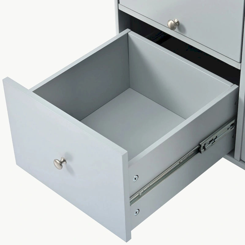 Carrello isola da cucina con piano a ribalta, illuminazione LED e ante in vetro scanalato su ruote