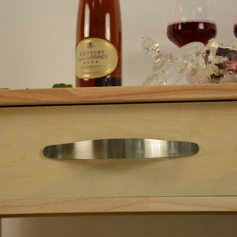 Isola e carrello da cucina dal design semplice, doppi ripiani espositivi e 2 cassetti con piano in legno