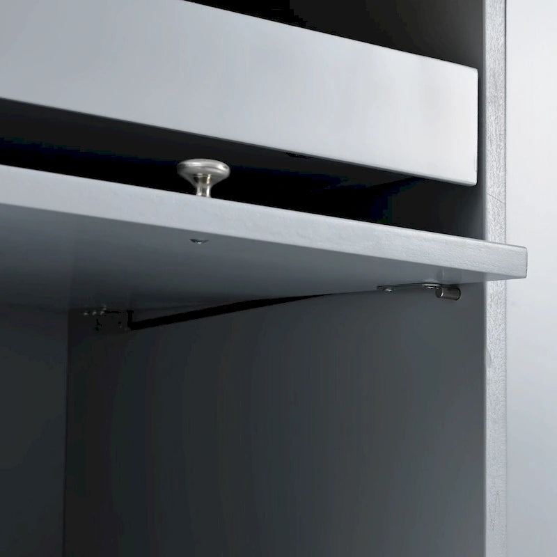 Carrello isola da cucina con piano ribaltabile, illuminazione LED, ante in vetro scanalato, ripiano regolabile e due cassetti