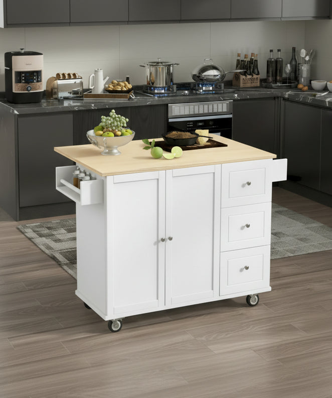 Rolling Mobile Kitchen Island with Solid Wood Top and Locking Wheels
