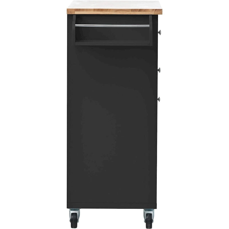 Küchenwagen aus Rubberwood mit Klappplatte, integriertem Ablageregal, Handtuchhalter, Gewürzregal und 2 Schubladen