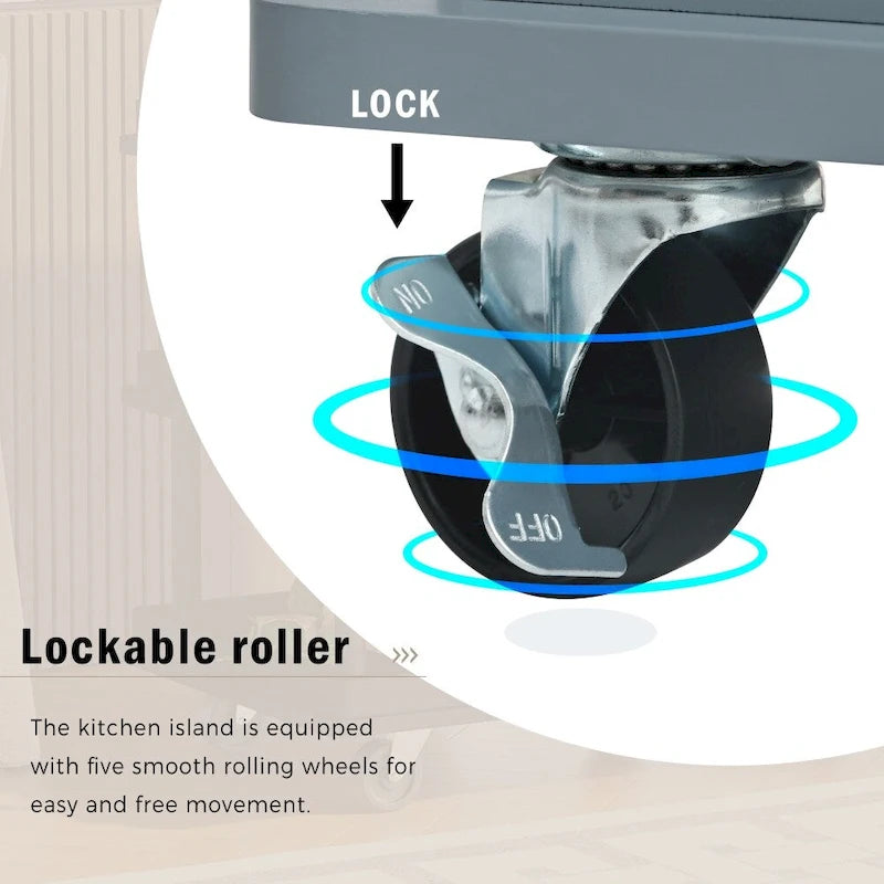 Carrello da cucina in legno della gomma con ripiani regolabili e portabottiglie