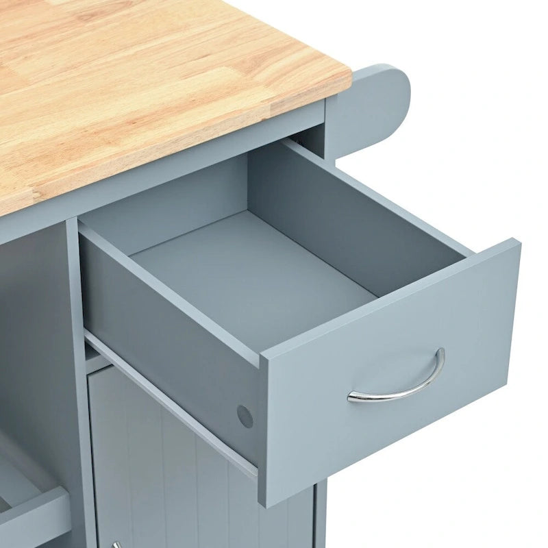 Carrello da cucina in legno della gomma con ripiani regolabili e portabottiglie