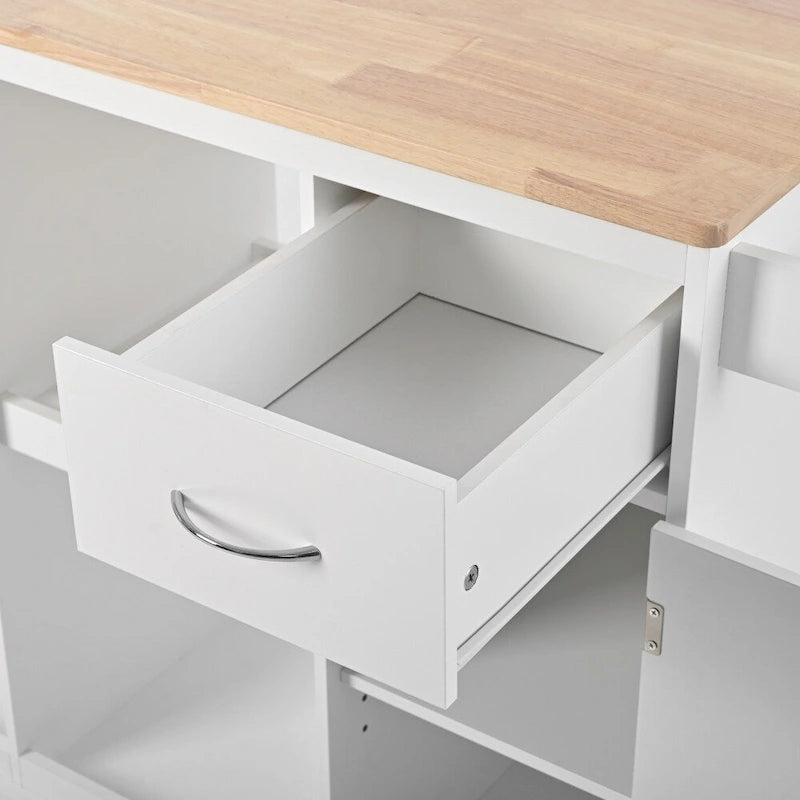 Carrello da cucina in legno della gomma con ripiani regolabili e portabottiglie