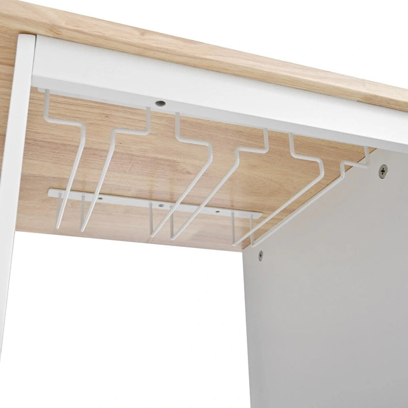 Carrello da cucina in legno della gomma con ripiani regolabili e portabottiglie