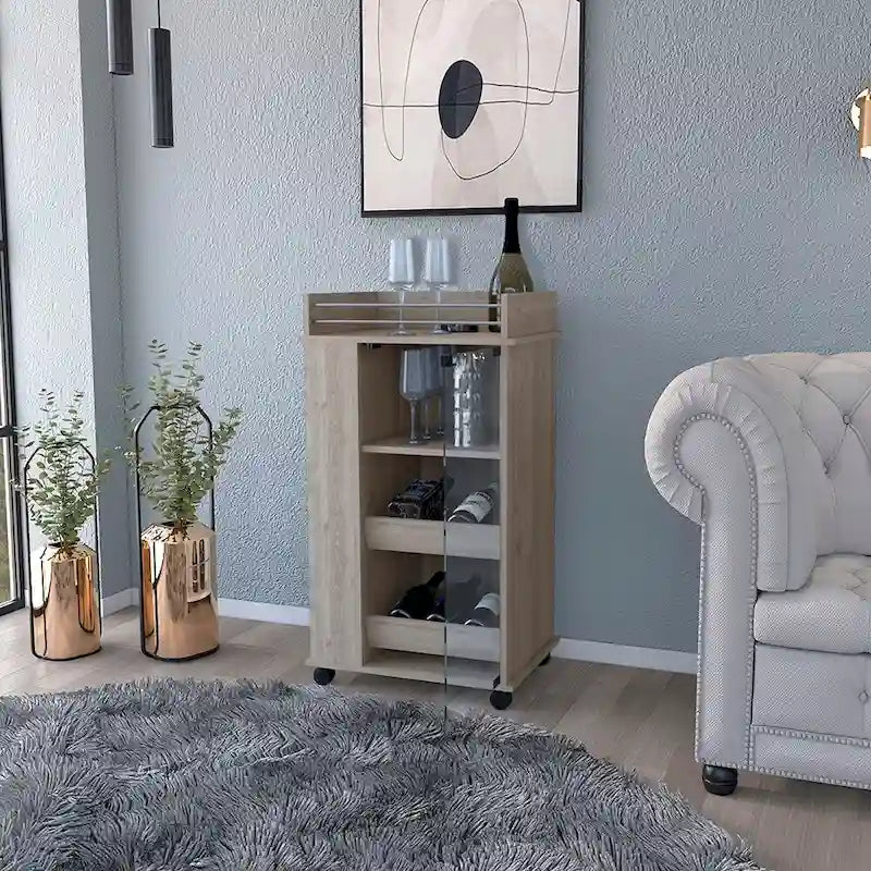 Barwagen mit Rollen, sechs Weinflaschenfächern und einer Tür für Küche, Partys und Wohnzimmer