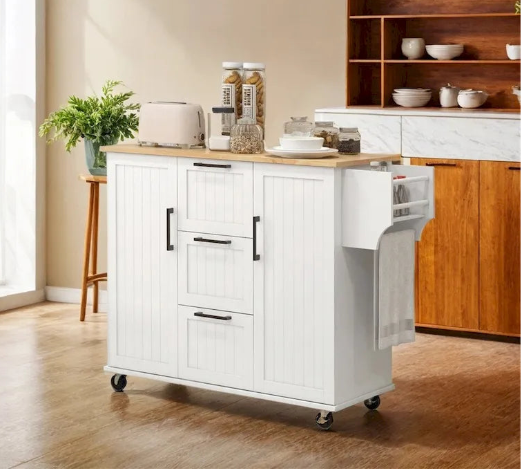 Kitchen Island with Drop Leaf,Rolling Kitchen Cart on Wheels w/Drawers