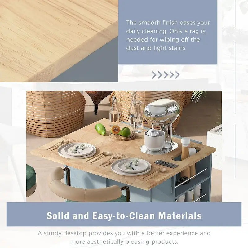 Carrello-isola da cucina con ruote, presa di corrente, piano ribaltabile e portabottiglie