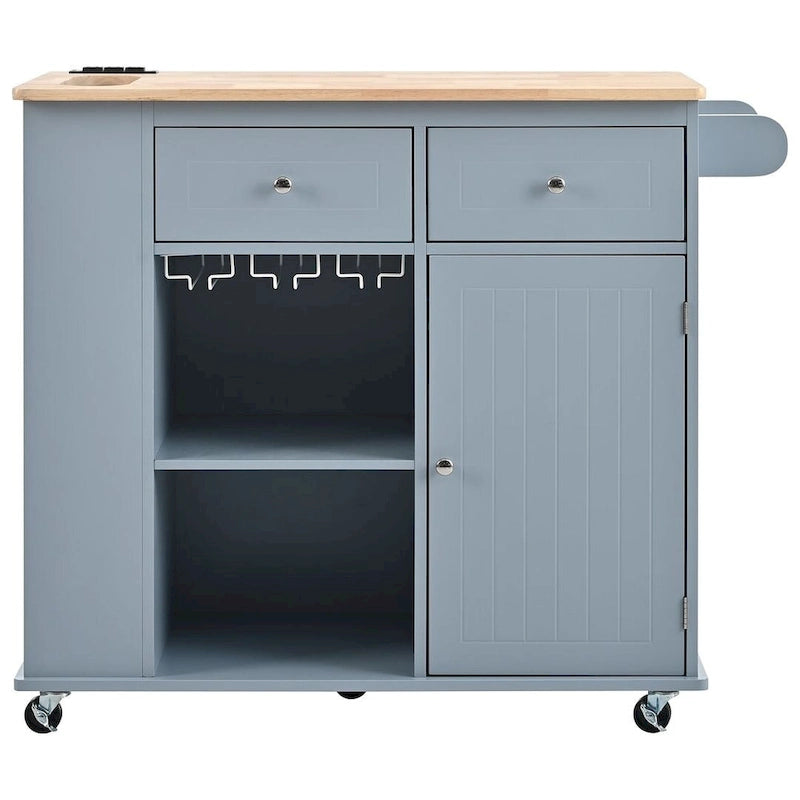 Carrello-isola da cucina con ruote, presa di corrente, piano ribaltabile e portabottiglie