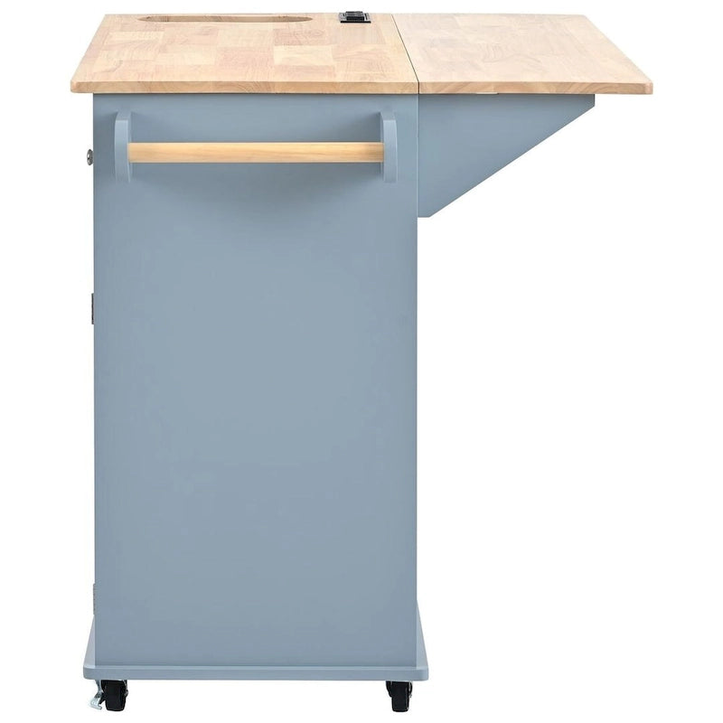 Carrello-isola da cucina con ruote, presa di corrente, piano ribaltabile e portabottiglie