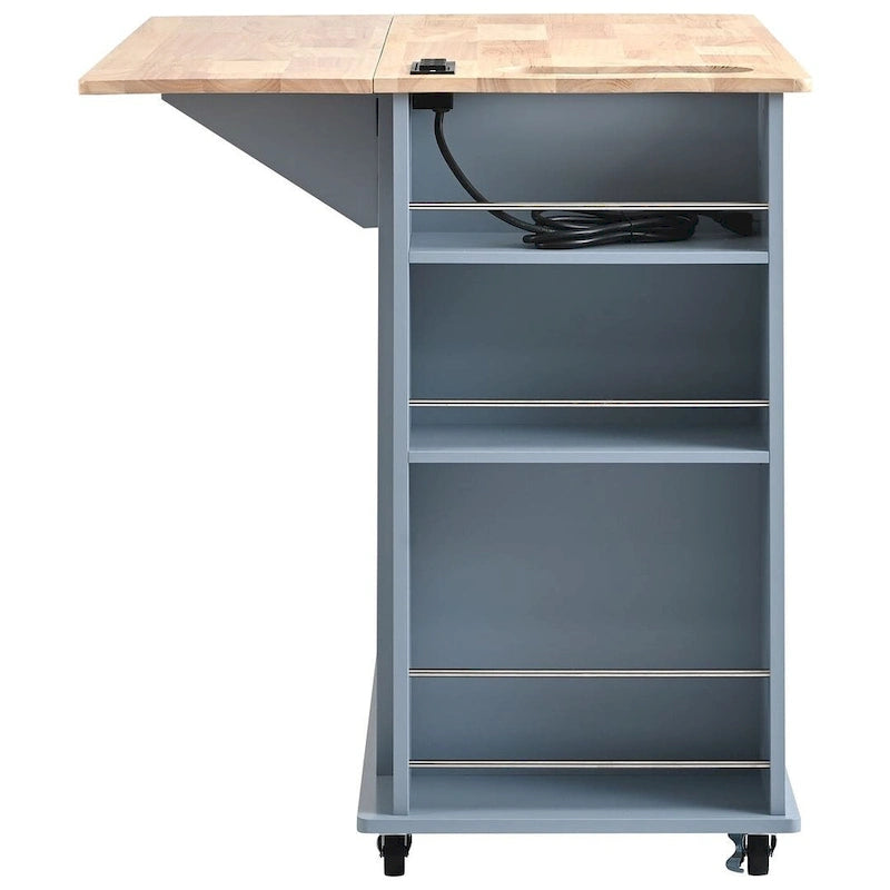 Carrello-isola da cucina con ruote, presa di corrente, piano ribaltabile e portabottiglie