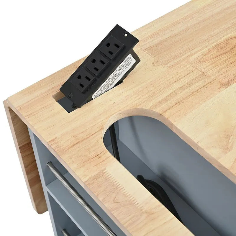 Carrello-isola da cucina con ruote, presa di corrente, piano ribaltabile e portabottiglie