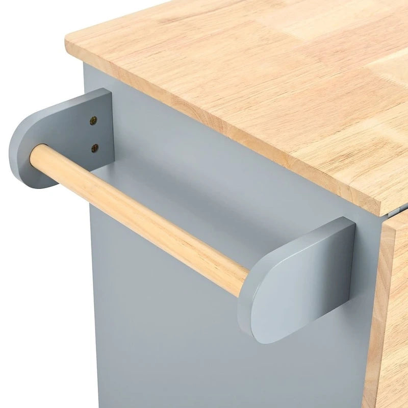 Carrello-isola da cucina con ruote, presa di corrente, piano ribaltabile e portabottiglie