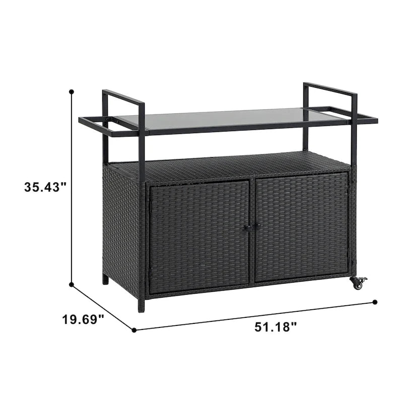 Outdoor Patio Wine Serving Cart with 2 Tiers and Bottle Holders for Backyard and Garden