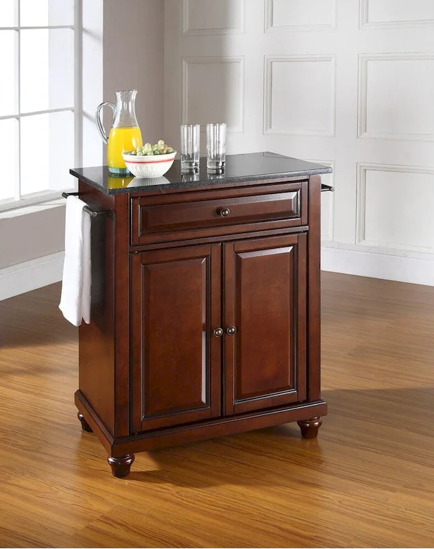 Crosley Cambridge Solid Black Granite Top Portable Kitchen Island in Vintage Mahogany Finish - 18d x 31w x 36h