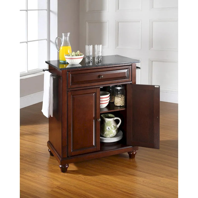 Přenosný kuchyňský ostrůvek s deskou z masivní černé žuly v povrchové úpravě Vintage Mahogany - 18d x 31w x 36h