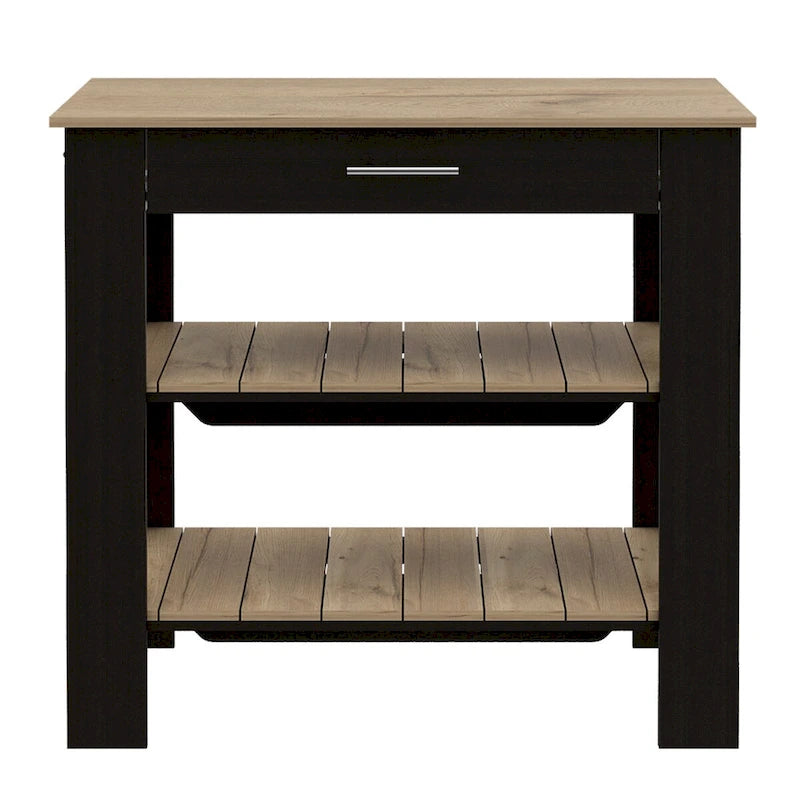 1-Drawer 2-Shelf Kitchen Island Black Wengue and Light Oak
