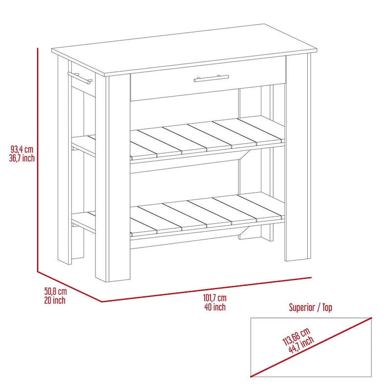 1-Drawer 2-Shelf Kitchen Island Black Wengue and Light Oak