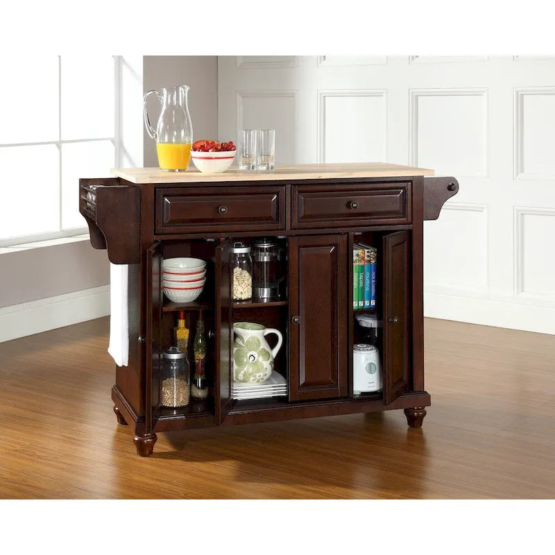 Isola da cucina con piano in legno naturale, finitura mogano vintage - 18d x 51.5w x 34h