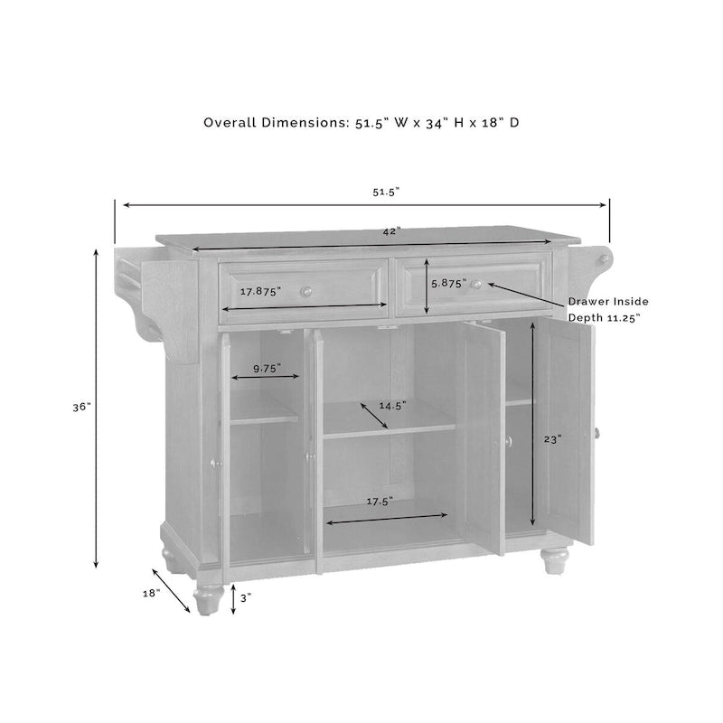 Isola da cucina con piano in legno naturale, finitura mogano vintage - 18d x 51.5w x 34h