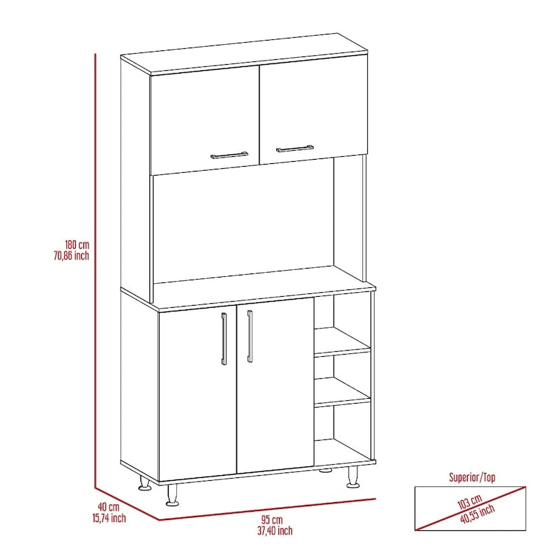 7-Shelf 4-Door 2-piece Kitchen Set, Kitchen Island and Pantry Cabinet White and Light Oak