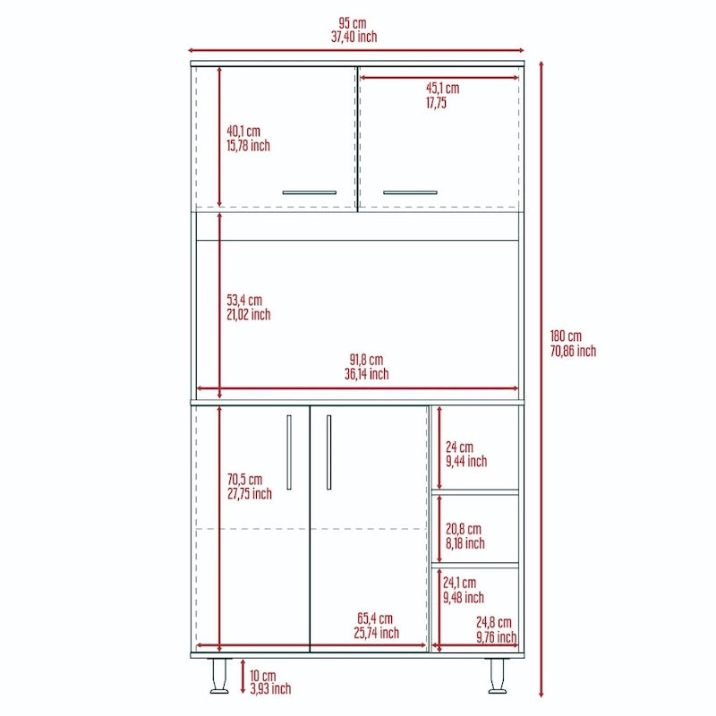 7-Shelf 4-Door 2-piece Kitchen Set, Kitchen Island and Pantry Cabinet White and Light Oak