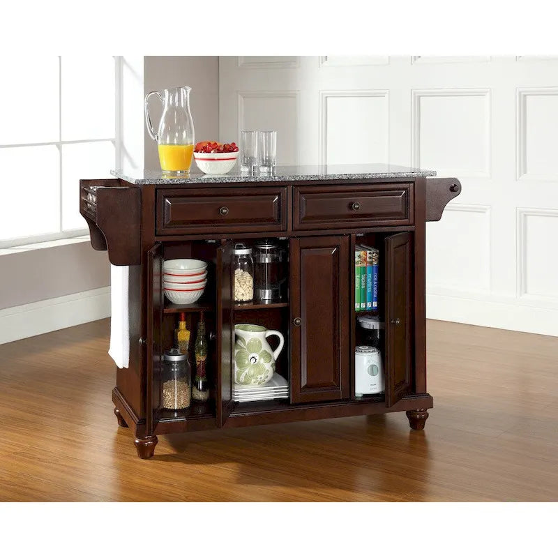 Kücheninsel mit Arbeitsplatte aus massivem Granit, Finish in Vintage Mahogany - 18d x 51.5w x 35h