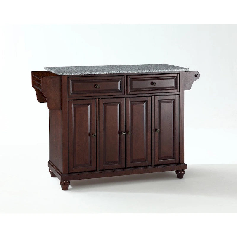 Kücheninsel mit Arbeitsplatte aus massivem Granit, Finish in Vintage Mahogany - 18d x 51.5w x 35h