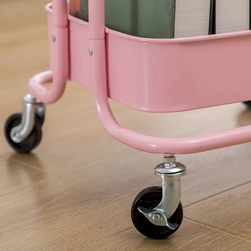 Carrello portaoggetti in metallo rosa a 3 ripiani, organizzatore su ruote